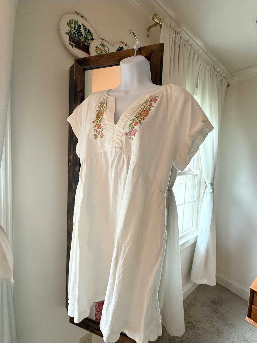 Hand-Embroidered Floral Dress, Size S